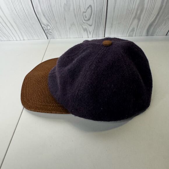 Vintage Unbranded USA Made Black Wool & Leather Brim Fitted Elastic - Picture 3 of 6